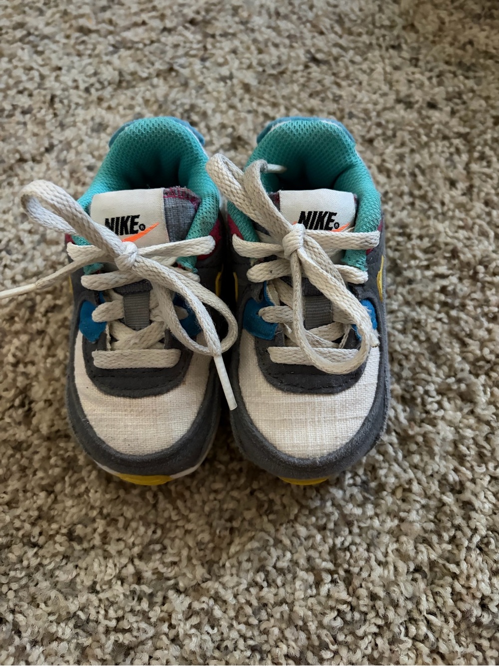 Nike Kids Teal, Gray & White Casual Sneakers with Yellow Accents